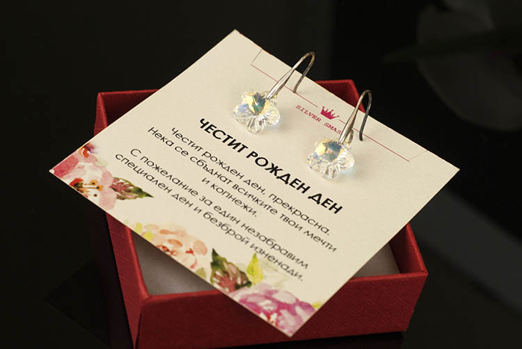 Сребърни обеци с кристални цветя Swarovski - Image 4