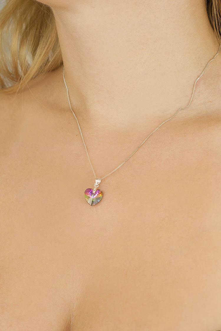 Сребърно колие с многоцветно кристално сърце Swarovski – снимка 1