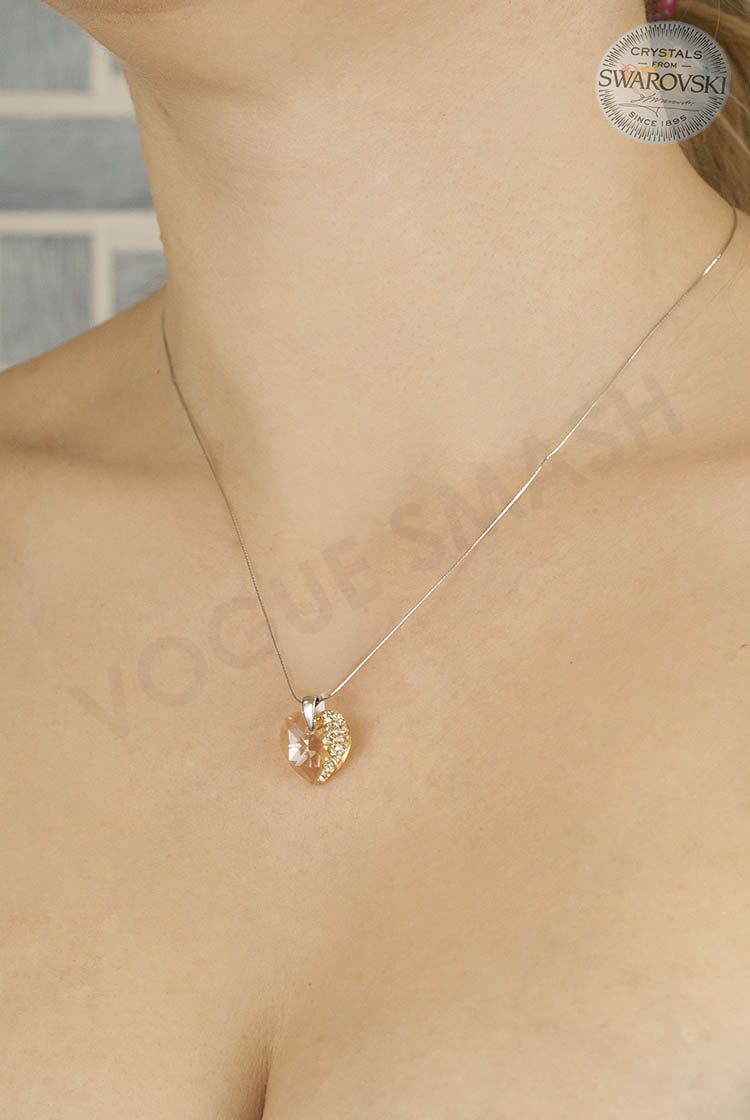 Сребърен комплект с кристални златисти сърца Swarovski и ръчна инкрустация - Image 7