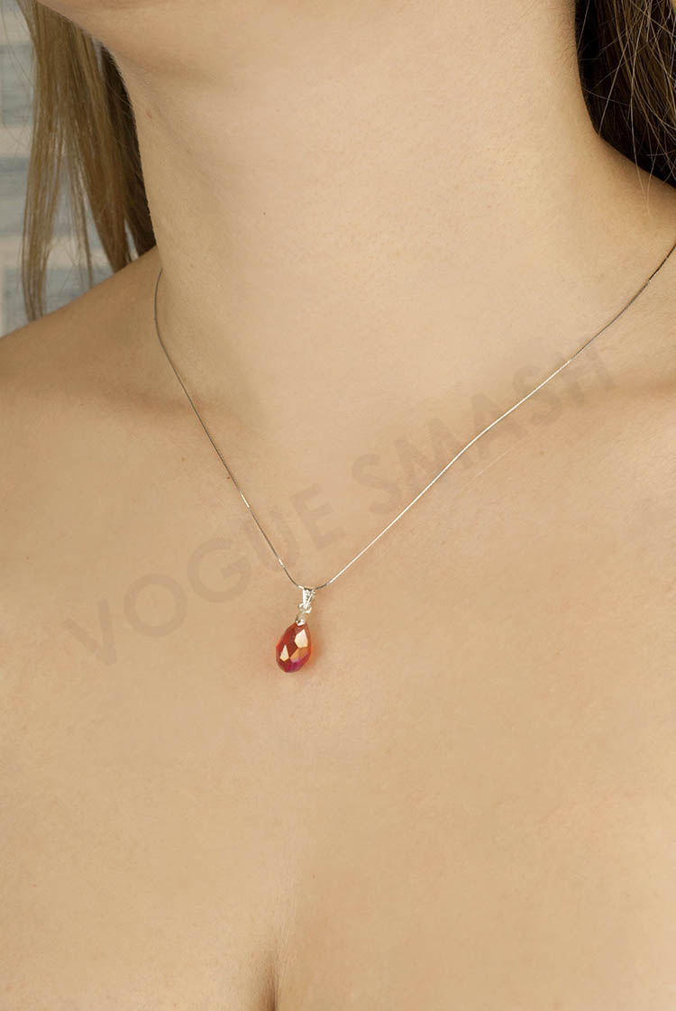 Сребърно колие с червен капковиден кристал Swarovski – снимка 2