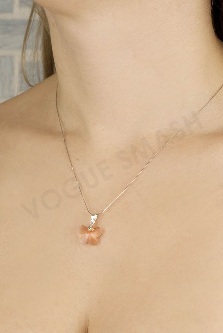 Сребърно колие с кехлибарена кристална пеперуда Swarovski - Image 4