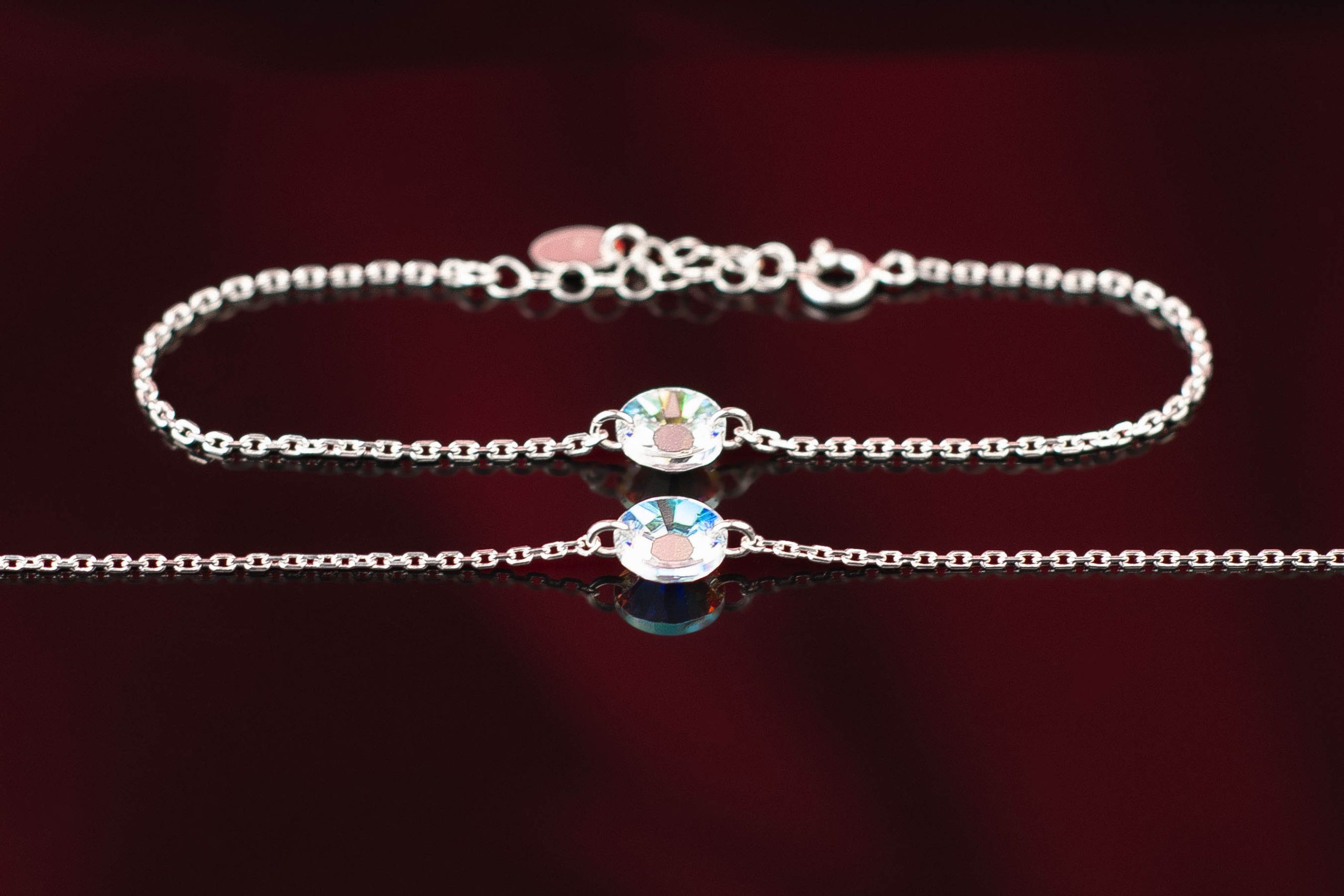 Сребърен комплект колие и гривна с овален бял кристал Swarovski - Image 2