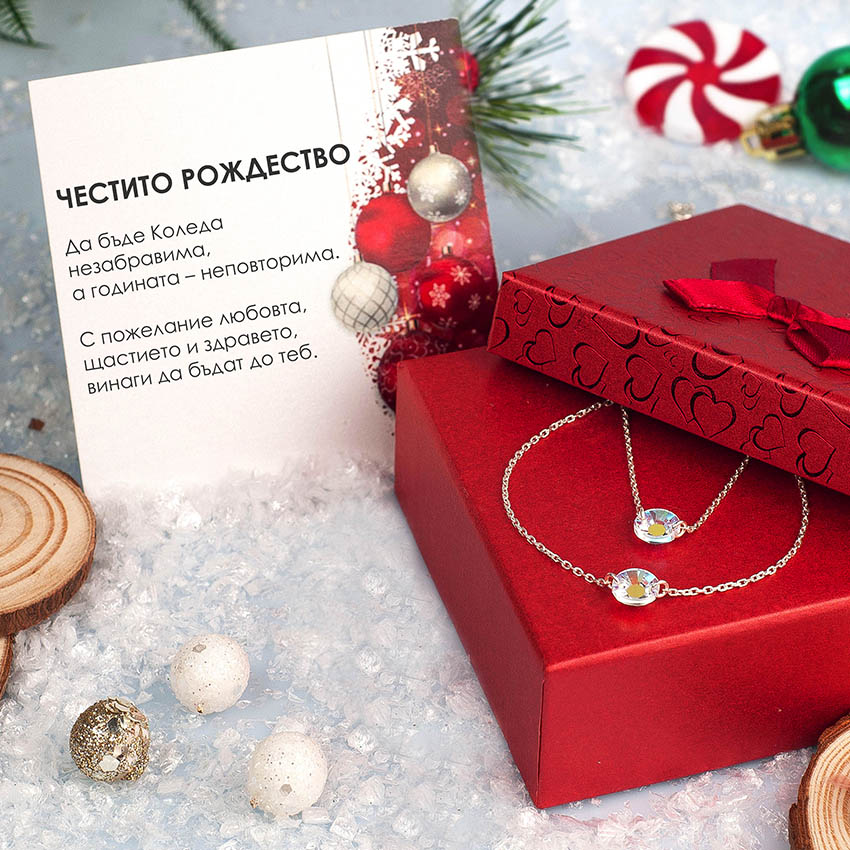 Сребърен комплект колие и гривна с овален бял кристал Swarovski - Image 6