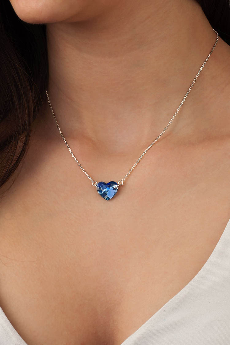 Сребърно колие със синьо сърце Swarovski - Image 4
