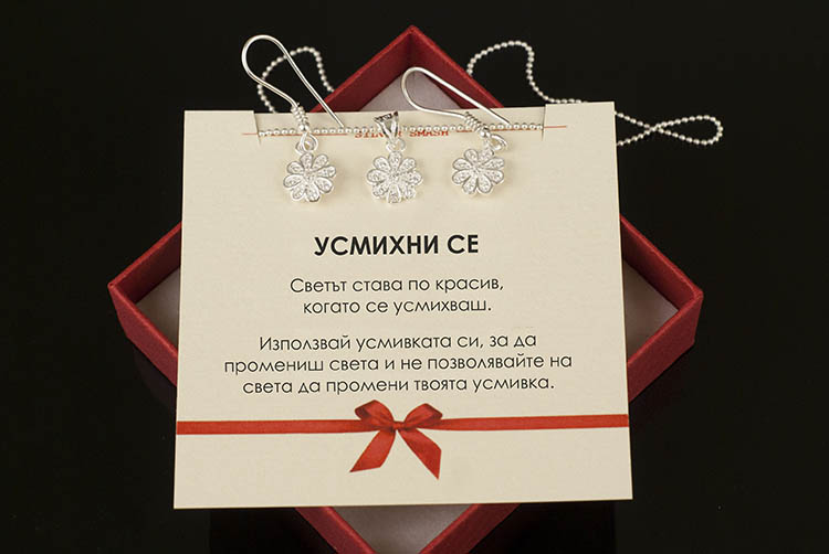 Сребърен комплект с цветя и циркони – снимка 2