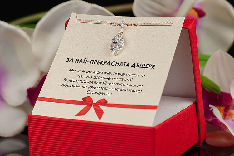 Сребърно колие с капковидна форма и циркони - Image 5