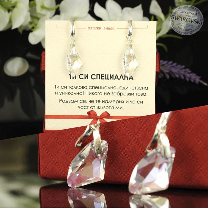 Изискани сребърни обеци с бял кристал Swarovski