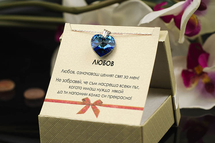 Сребърно колие с голямо кристално сърце Swarovski – снимка 5