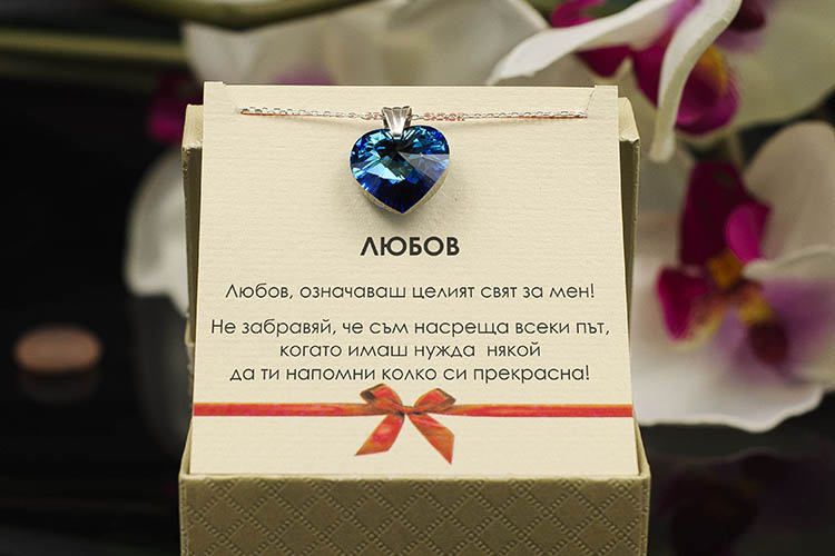 Сребърно колие с голямо кристално сърце Swarovski – снимка 2