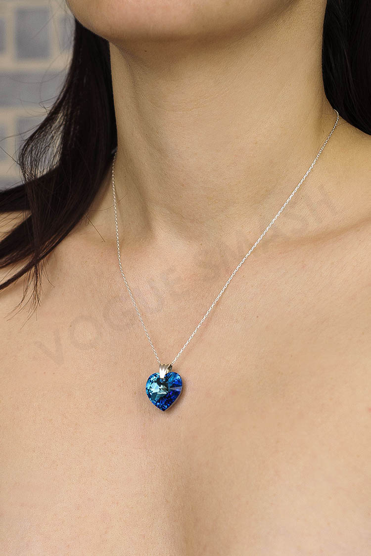 Сребърно колие с голямо кристално сърце Swarovski – снимка 3