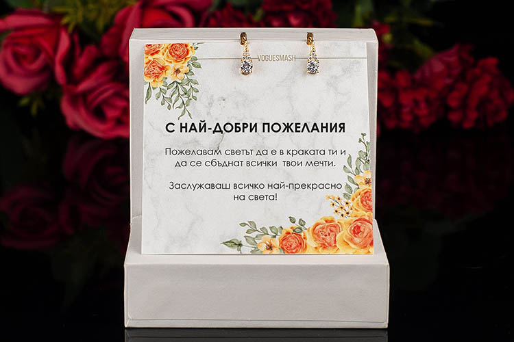 Сребърни обеци с овален бял циркон и 18 каратово злато - Image 3